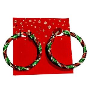 HOOP EARRINGS Red Green Silver NWT 1 1/2” Hoops